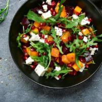 Beets Salad · Roasted beets, baby arugula, local oranges, pine nuts, herb-vinaigrette, blue cheese.
