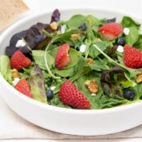Mixed Berry Salad · New. Strawberry, blueberry, walnut, goat cheese, spring mix with Balsamic Vinaigrette dressing