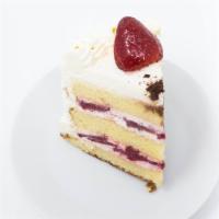 Strawberry Short Cake Slice · A Slice of Vanilla Cake that is Made of Fresh Cream and Fresh Strawberries.