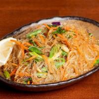 Pancit Sotanghon · glass noodles, carrots, red cabbage, green beans, garlic, scallion, soy