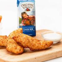 Crispy Chicken Tenders · with a side of ketchup or vegan ranch (320 cal).