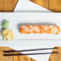 49er Roll (8 Pcs.) · California roll topped with salmon and lemon sliced.