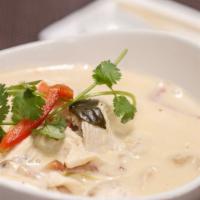 Coconut Noodle Soup · Vegetarian. Rice noodle in galangal and lemongrass, kaffir lime leaves, coconut milk soup wi...