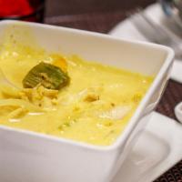 Yellow Curry (with Rice) · Vegetarian. Yellow coconut curry with potatoes, kabocha squash and onion, served with cucumb...