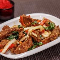 Crispy Chicken Basil a la Carte · Spicy. Deep-fried chicken with onion, garlic, bell pepper, basil and chopped chili.