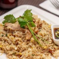 Duck Fried Rice · Thai style fried rice with roasted duck, eggs, scallions and cilantro, served with homemade ...