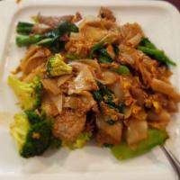 Thai Pan-Fried Noodle (Pad See-Ew) · Vegetarian. Pan-fried flat rice noodle with Chinese broccoli and eggs.