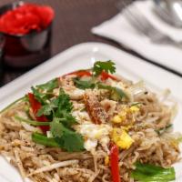 Crabmeat Noodle · Thai famous pan-fried noodle with crabmeat, bean sprouts, eggs, green onion, bell pepper, bl...