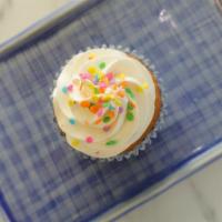 Funfetti with Vanilla Frosting · Sprinkles on top, our kids favorite