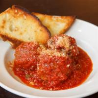 Meatballs · three pork meatballs, red sauce,. grana padano, garlic toast
