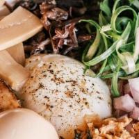 OG Mazemen · Ground Pork, Poached Egg, Green Onion, Seaweed, Fish Powder, Crispy Shallots, Garlic Wood ea...