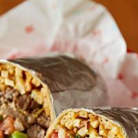 CaliBurrito · Flour tortilla, your choice of meat, fries, melted Oaxaca/jack cheese, pico de gallo, lettuc...