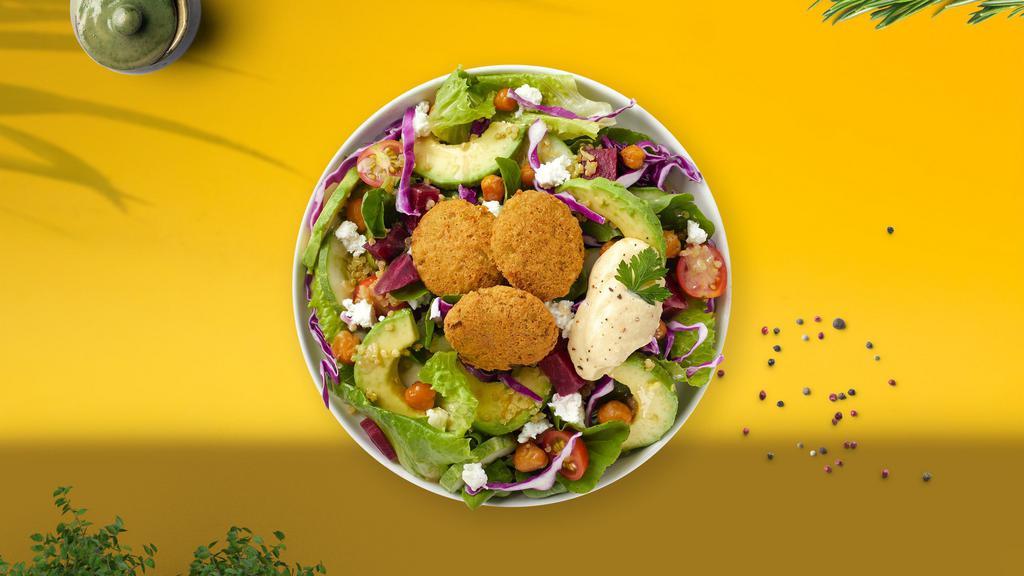 Falafel Bounty Balls House Salad · Falafel balls, romaine lettuce, cucumber, tomatoes, parsley with special house dressing.