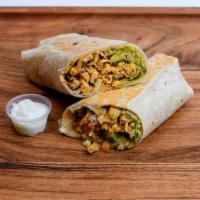 Chicken Shawarma Wrap · Stir-fried shredded grilled chicken marinated in lemon, olive oil, and spices.