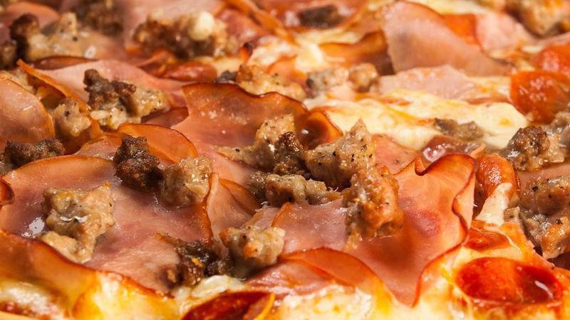All Meat Pizza · Pepperoni, salami, Canadian bacon, beef, linguica and sausage.