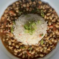 Black Eyed Peaz & Rice · Black eyed peas slow cooked in chipotle adobo w/ the holy trinity and red bell pepper (mildl...