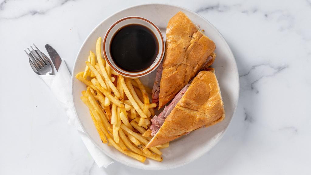 French Dip · Sliced beef on a French roll with au jus sauce.