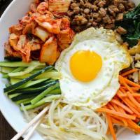 No.63 Bi Bim Bab · Fresh seasoned vegetables, fried egg, beef or chicken or mushroom and rice.