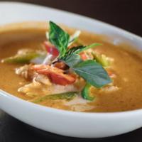 Panang Curry · Sweet peanut curry with broccoli, carrots, zucchini, basil, and bell peppers in our panang c...