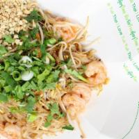 Pad Thai · Famous Thai small rice noodles with pad Thai sauce, egg, bean sprouts, onion and chopped pea...