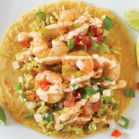 Cajun Shrimp Taco · Shrimp sautéed with cajun seasoning and pico de gallo, cilantro-lime rice, chipotle dressing...