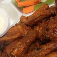 Wings · Breaded deep fried wings, served with choice of dry seasoning and side of dressing.