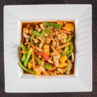 H8. Cashew Mango · Spicy. Contains nuts. Bell pepper, onion, cashew nut, mango sautéed in chili sauce with choi...