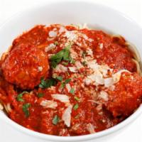 Meat Sauce with Meatballs · A daily made sauce with Italian San Marzano tomatoes, garlic, herbs, beef and sausage in thi...