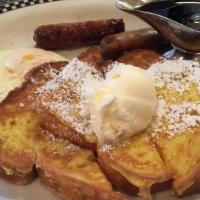 French Toast Special · 1/2 an order of french toast served with 2 eggs and your choice of ham, bacon, or sausage