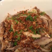 14.	Garlic Noodles ( Pork or Chicken or Tofu ) · Flour noodles tossed w/ fried garlic, green onion & soy sauce