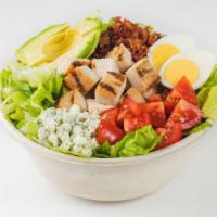 Grilled Chicken Cobb · Crisp romaine, free-range chicken breast, uncured bacon, hard-boiled cage-free egg, avocado,...