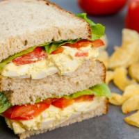 Egg Salad · Cage-free eggs blended with mayo & green onions served with romaine & tomato. Vegetarian, da...