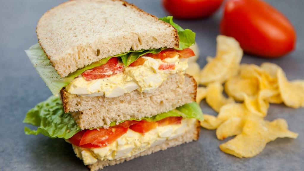 Egg Salad · Cage-free eggs blended with mayo & green onions served with romaine & tomato. Vegetarian, dairy free.