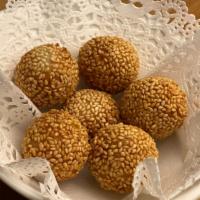 Mini Sesame Balls 麻球 · Chinese pastry made from glutinous rice flour. Sesame seeds coated on the outside  and fille...