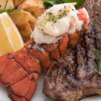 New York Steak & Lobster · Juicy, tender New York Steak loaded with flavor, partnered with a tender and buttery Lobster...