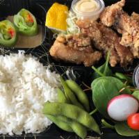 Chicken Karaage Bento · Deep fried chicken,salad,rice,two small side dish