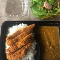 Chicken Katsu curry · Minced chicken and vegetables curry sauce, rice, chicken cutlet,salad