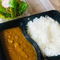 Plain chicken curry · Minced chicken and vegetables curry sauce.rice ,salad