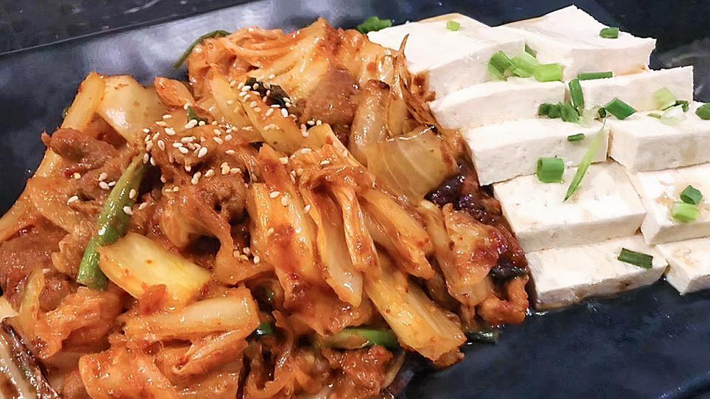 Pan Fried Kimchi with Tofu · Spicy. Contains Pork. Vegetarian option available. No rice included.