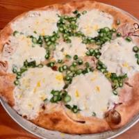 Asparagus Pizza · Asparagus, Parmesan cheese, lemon, red onion and mozzarella