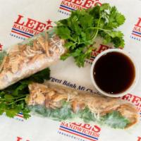Vegetarian Spring Rolls (Bi Chay Cuon) (3 Rolls) · 3 fresh hand rolled spring rolls served with house peanut dipping sauce. Made with fried shr...