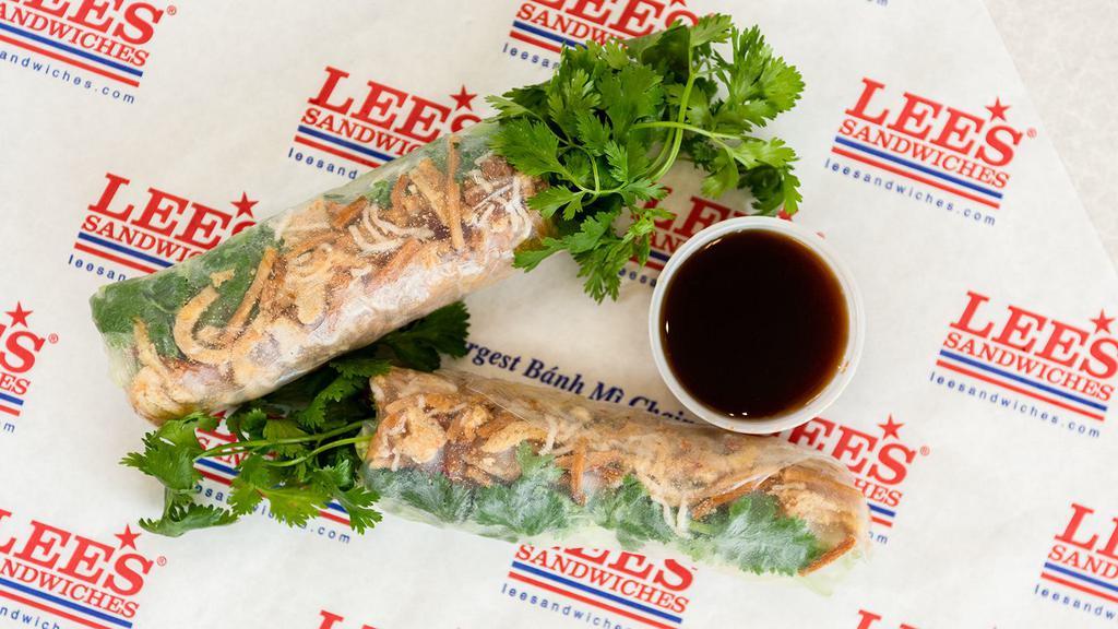 Vegetarian Spring Rolls (Bi Chay Cuon) (3 Rolls) · 3 fresh hand rolled spring rolls served with house peanut dipping sauce. Made with fried shredded tofu and carrots.