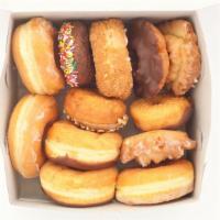 One Dozen Donuts- Assorted · One dozen mix of Raised, Cake, and/or Old Fashion. NO FILLED OR FANCY DONUTS.