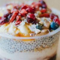 Chia Pudding Parfait · Chia Pudding, Granola, Honey, Strawberry, Banana, Blueberry