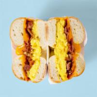 Bacon Egg and Cheese Bagel · Choice of bagel with bacon, 2 scrambled eggs, and cheese.