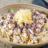 Sweet Corn & Cauliflower Fried Rice | 玉米菜花炒飯	 · sweet corn, cauliflower, and egg strands