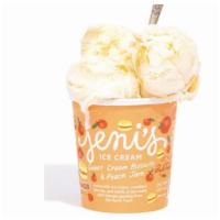 Jeni's Ice Cream - Sweet Cream Biscuits & Peach Jam · Buttermilk ice cream, crumbled biscuits, and swirls of peach jam.