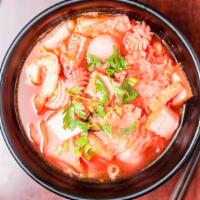J. Yen Ta Fo Noodle Soup · Your choice of noodle with shrimp, calamari, sliced fish cake, imitation crab meat, fish bal...