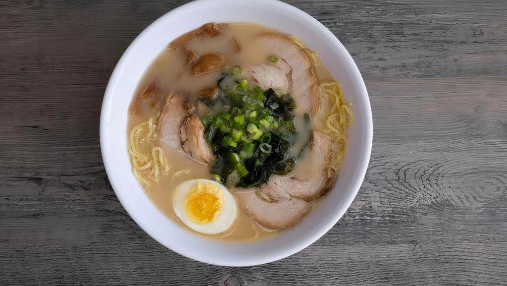 Tonkatsu Ramen · Chashu pork with bamboo shoots, green onions, boiled egg, & seaweed. Need utensils? Make sure to add on utensils during checkout! In an effort to go green, Utensils are upon request only.