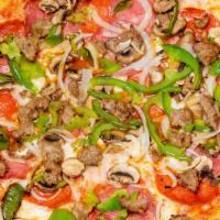 New York Combo Pizza (Large 16'') · Salami, pepeproni, mushrooms, green peppers, onions and sausage.
